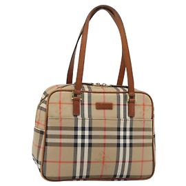 Bolsa de mão BURBERRY Nova Check em lona Bege com detalhes em tom dourado Auth 192718 Bege Outro