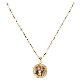 Colar SAINT LAURENT Initials Cointop Metal Gold Tone Auth SW2536 Outro