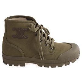 Botas de amarrar Céline em tecido cáqui Caqui