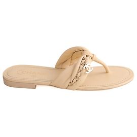 Chanel sandals beige leather size 38 Beige