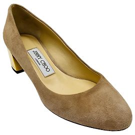 Escarpins Jimmy Choo en daim nude à bout rond avec talon doré Beige