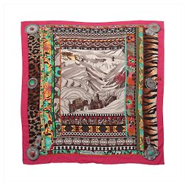 Lenço de Cashmere e Seda Hermès Carré Géant "La Femme aux Semelles de Vent" Rosa Rosa