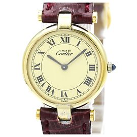 Relógio feminino Cartier Must Vendome banhado a ouro e couro de quartzo Outro