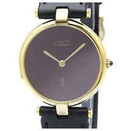 Cartier Must Vendome Gold Plated Leather Quartz Unisex Watch Other