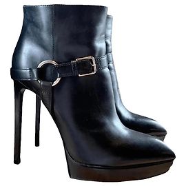 Saint Laurent Janis 105 Harness Leather Ankle Boots Black
