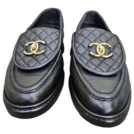 Chanel Black Quilted Leather Loafers Black