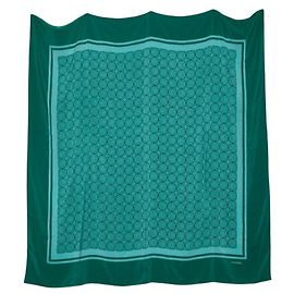 Chanel Green Silk Geometric Pattern Stole Green