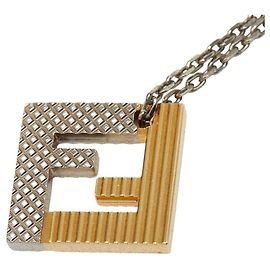 Colar com pingente de corrente quadrada com logotipo FF Fendi Prata Dourado