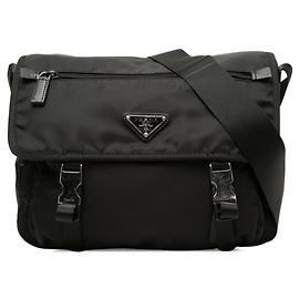Bolsa transversal com placa de logotipo Triangle Prada Preto