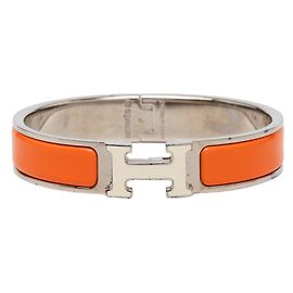 Hermès Pulsera Bangle Click H PM Hermes Plata Naranja Crudo