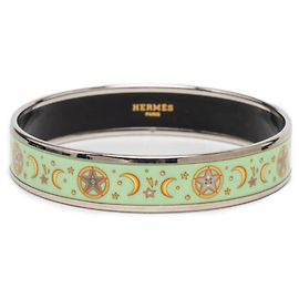 Hermès Hermes Email MM Enamel Bracelet Bangle Silvery Green