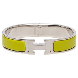 Hermès Hermes Click H PM Enamel Bracelet Bangle Silvery Green Yellow