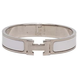 Hermès Bracciale rigido in smalto Click H PM Hermes Argento Bianco
