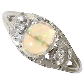 Autre Marque Platin-Ring mit Diamant und Opal Andere