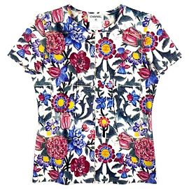 Chanel Blusa 15C Dubai Caleidoscópica FR 40 Rosa Blanco Azul Multicolor Verde Amarillo