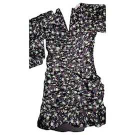 Sandro Black Floral Print Ruched Mini Dress Black Multiple colors