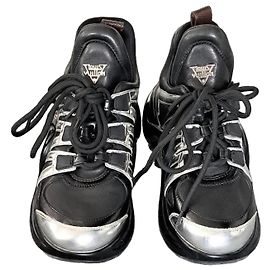 Louis Vuitton Black & Silver Leather Chunky Sneakers Black Silvery