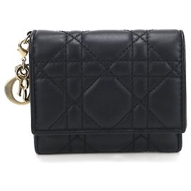 Christian Dior Black Leather Tri-fold Wallet Black