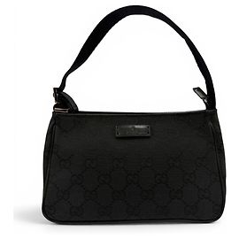 Pochette con zip Gucci Vintage GG Canvas Pelle Logo Patch Nero