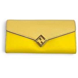 Fendi 8M0251 FF Diamond Continental Leather Long Wallet Yellow