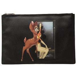 Givenchy Black Bambi Printed Leather Zip Clutch Black