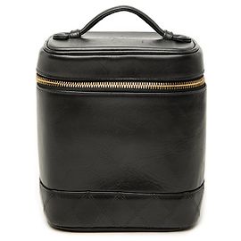 Chanel Black CC Lambskin Vanity Case Black