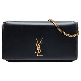 Porta-telemóvel Monogram Cassandre em pele lisa preta Saint Laurent Preto