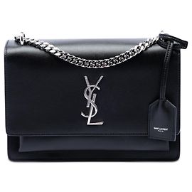 Borsa a tracolla Saint Laurent Monogram Sunset in pelle di vitello nera, misura Medium Nero