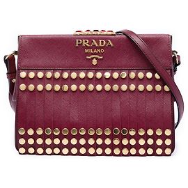Prada Red Studded Saffiano Lux Idol Crossbody Rouge Bordeaux