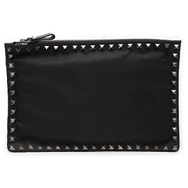 Pochette zippée Valentino en nylon noir avec Rockstud Noir