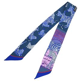 Lenço Twilly de seda azul Les Zebres Hermès Azul