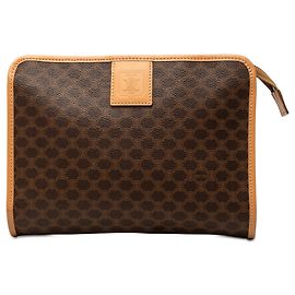 Céline Celine Brown Macadam Coated Canvas Clutch Brown