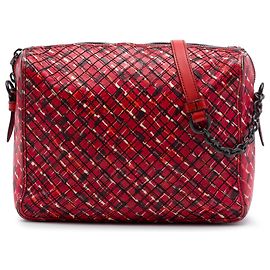 Bottega Veneta Red Printed Leather Camera Bag Red