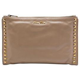 Miu Miu Beige Studded Leather Zip Clutch Beige