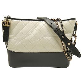 Chanel White Medium Bicolor Quilted Aged Calfskin Gabrielle Hobo White