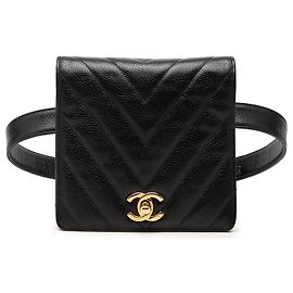 Borsa a cintura Chanel Black CC Chevron Caviar Nero