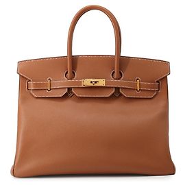 Hermès Bolsa Hermes Birkin 35 em couro Gold Courchevel Marrom Dourado