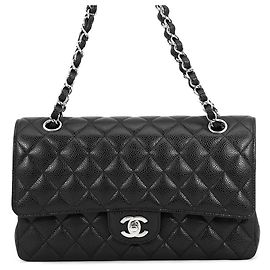 Bolsa de ombro com corrente em couro de vitelo granulado preto Chanel Preto
