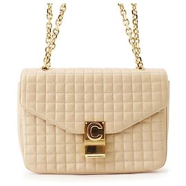 Céline Bolsa de Alça Celine Chain Shoulder Bag C Medium Matelassê Bege