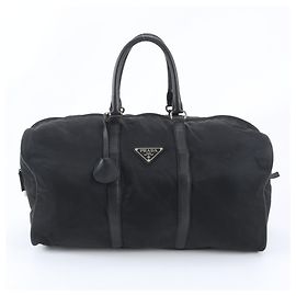 Prada Tessuto Nylon Triangle Logo Boston Bag Black