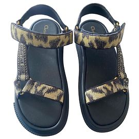 Dior D-Moi Leopard Jacquard Canvas Flat Sandals Black Leopard print