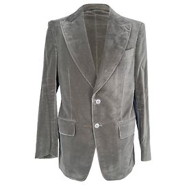 Tom Ford Single Breasted Velvet Jacket in Grey Cotton Grey