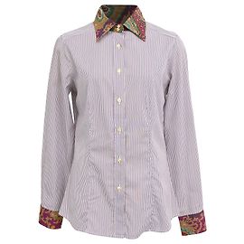 Camicia a maniche lunghe Etro con stampa paisley a righe in cotone multicolore Multicolore