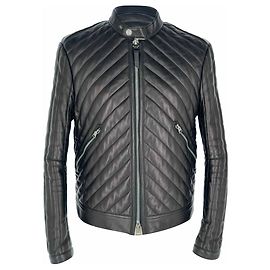 Tom Ford Slim-Fit Cropped Quilted Biker Jacket in Black Leather Black
