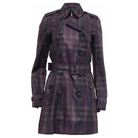 Burberry London Novacheck Print Double Breasted Coat in Purple Polyester Purple