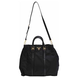 Borsa a tracolla Prada Braided Handle Tessuto in nylon nero Nero