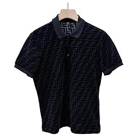 Fendi Polo aus Samt mit FF-Logo Schwarz Schwarz