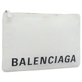 Clutch BALENCIAGA in pelle bianco argento 529313 Auth 192768 Argento Bianco