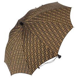 FENDI Zucca Canvas Umbrella Nylon Black Brown Auth YKZ610A Brown Black