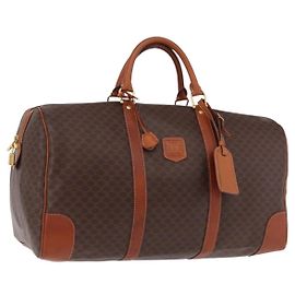 Céline CELINE Bolsa Boston em Canvas Macadam PVC Couro Marrom Ouro Auth fm5391 Marrom Dourado